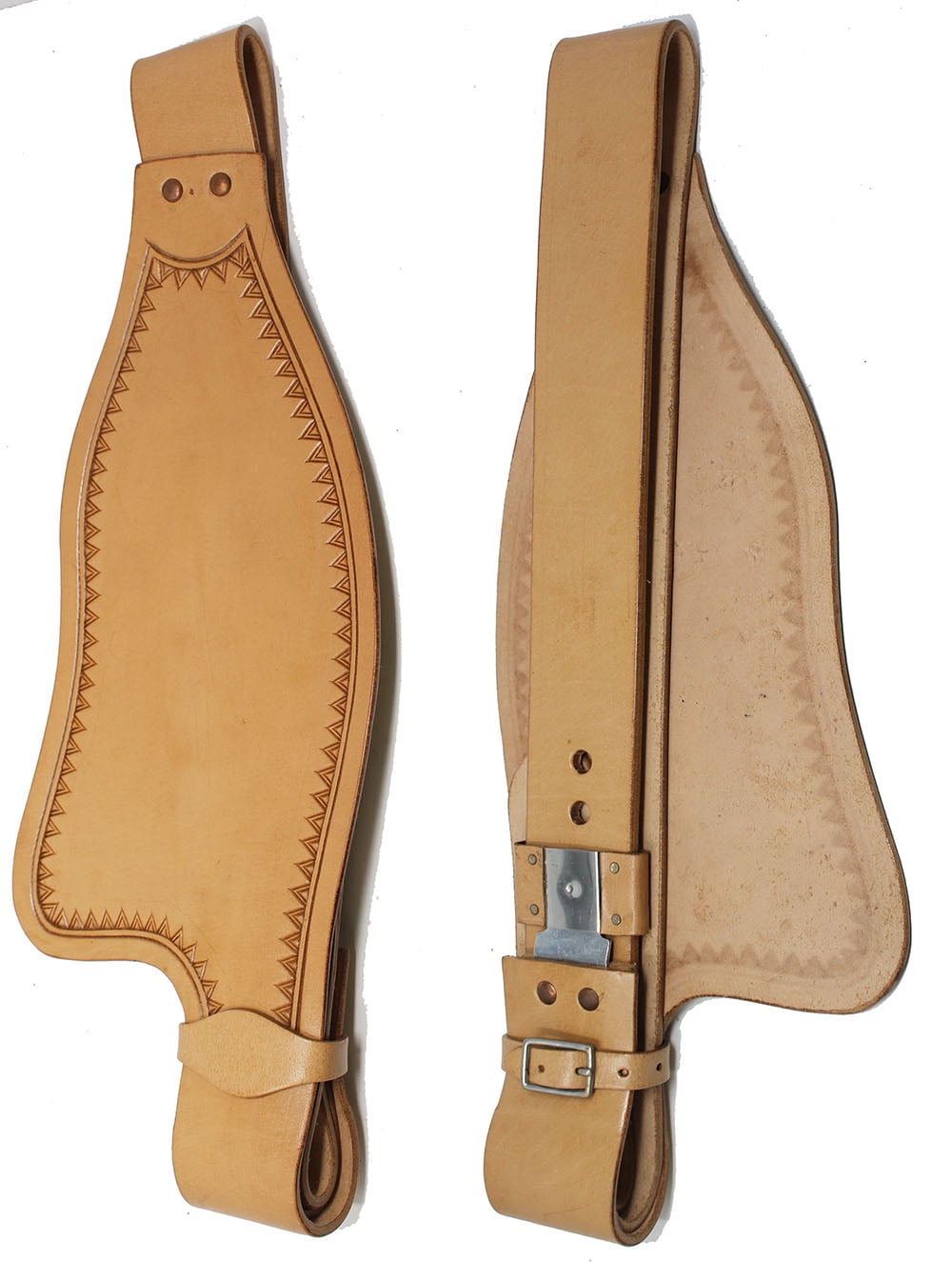CHALLENGER Western Saddle Replacement Fenders - Tooled Brown Leather, 16.25" X 8", With Hobble Straps & Buckles