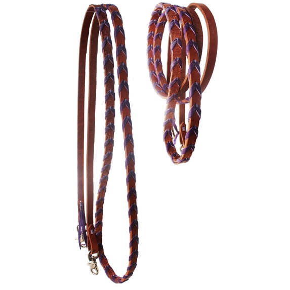 Horse Western Challenger Leather Purple Laced Barrel Contest Reins 6686PR