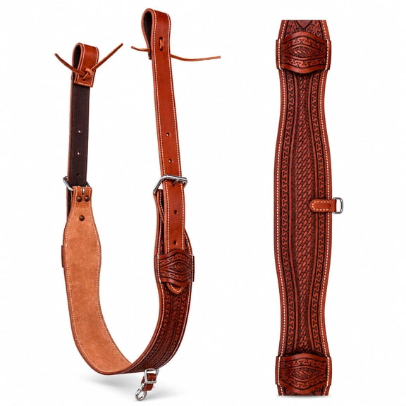Horse Western Basket Weave Tooled Leather Rear Flank Saddle Cinch Billets 9779