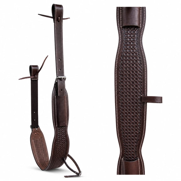 Horse Western Basketweave Tooled Leather Rear Flank Brown Saddle Cinch Billets 9780BR