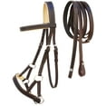 thumbnail image 1 of Horse Western Brown Leather Training Tack Bitless Sidepull Bridle Reins 7710BE-F, 1 of 2