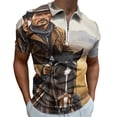 thumbnail image 1 of Horse Western Cowboy Men Zipper T-shirt Summer Casual Short Sleeve T-shirt Top, 1 of 7