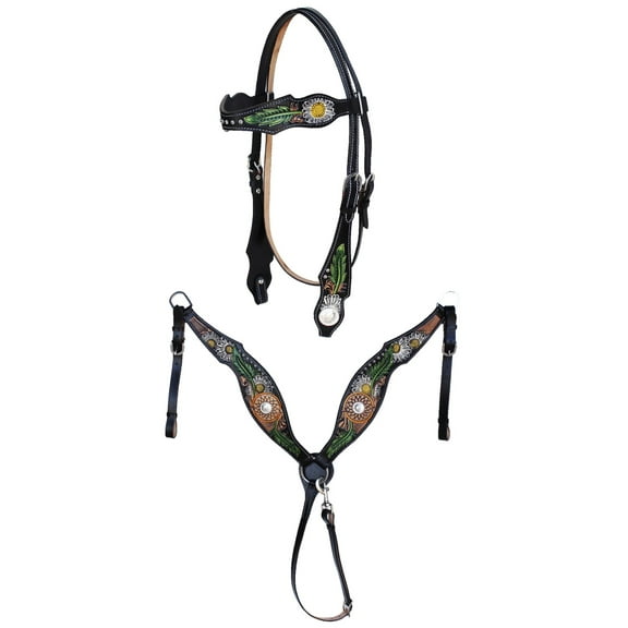 Horse Western  Dreamcatcher Daisy Tooled Headstall Bridle & Breast Collar Set 78FK10B