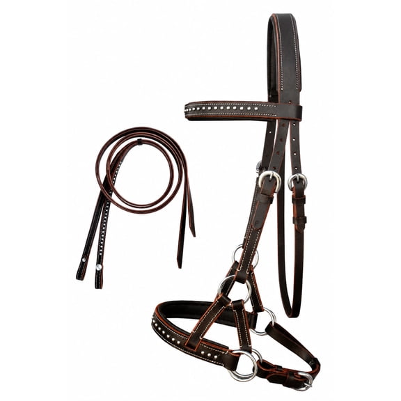 Horse Western English Leather Bitless Sidepull Bridle Reins Brown Cob 7708BR-C