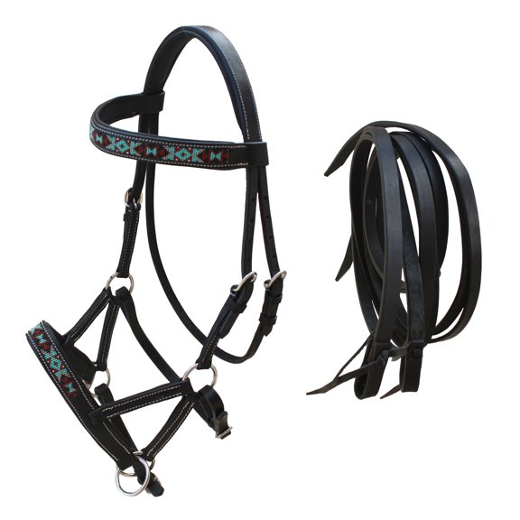 Horse Western English Leather Bitless Sidepull Bridle w/ Split Reins 77RS12BK