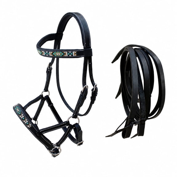 Horse Western English Leather Bitless Sidepull Bridle w/ Split Reins 77RS13BK