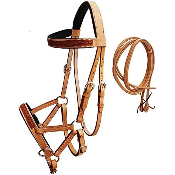 Horse Western English Leather Bitless Sidepull Bridle w/Split Reins 77RS30TN$$Sport & Recreation Other