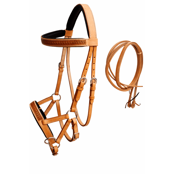 Horse Western English Leather Bitless Sidepull Bridle w/ Split Reins 77RS30TN