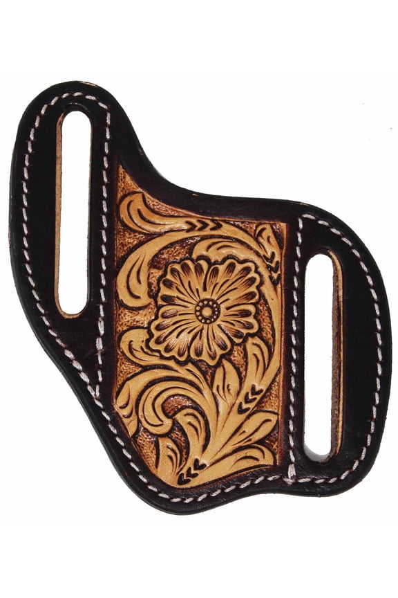 Horse Western Fashion Handcrafted Floral Tooled Full Grain Black Leather 3" Sheath Holder Pouch with 2" Belt Slits 29FK14