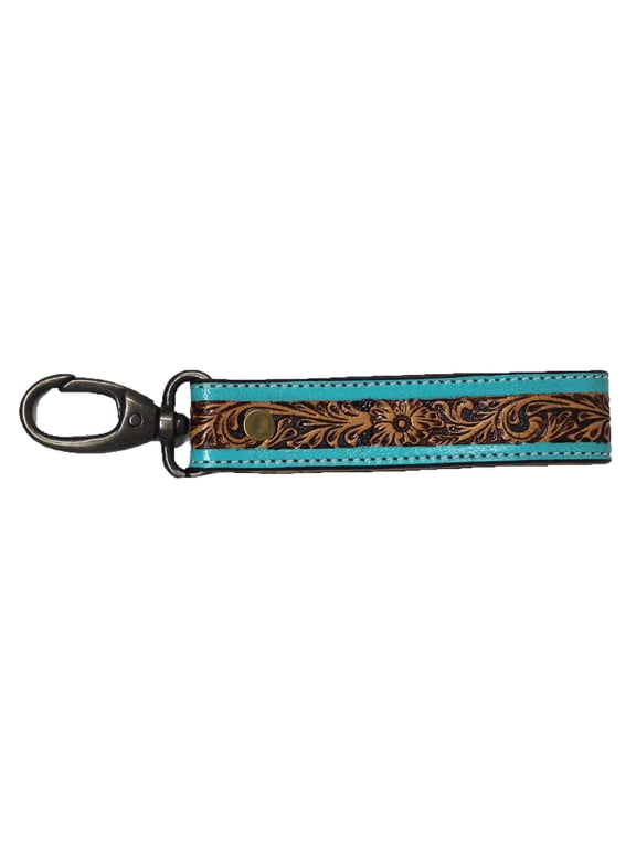 Horse Western Feather Tooled Handcrafted Leather Strap Keychain Key Fob Wristlet 19FK05TR