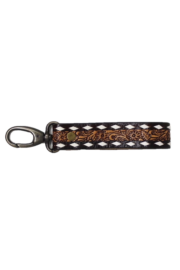 Horse Western Feather Tooled Handcrafted Leather Strap Keychain Key Fob Wristlet 19FK10WH