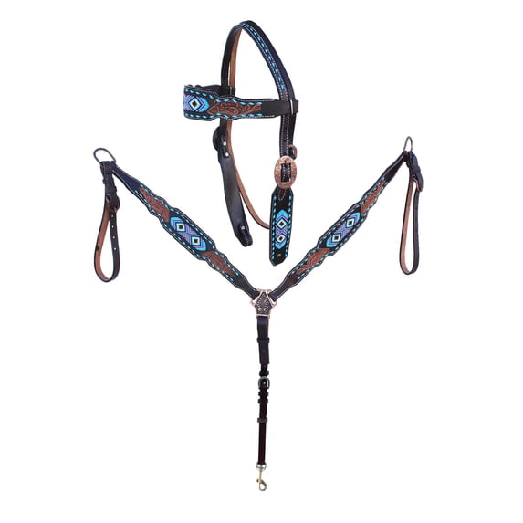 Horse Western Floral Tooled Browband Bridle & Breast Collar Tack Set 78HR35B