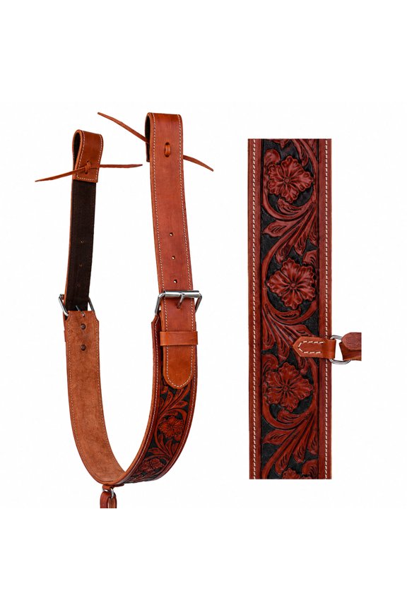 Horse Western Floral Tooled Leather Rear Flank Back Saddle Cinch w/ Billets 9775