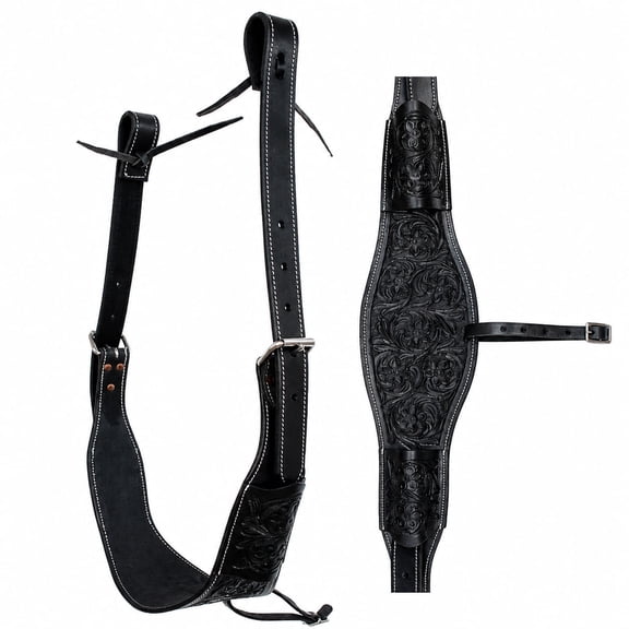 Horse Western Floral Tooled Leather Rear Flank Saddle Cinch w/ Billets 9772BK