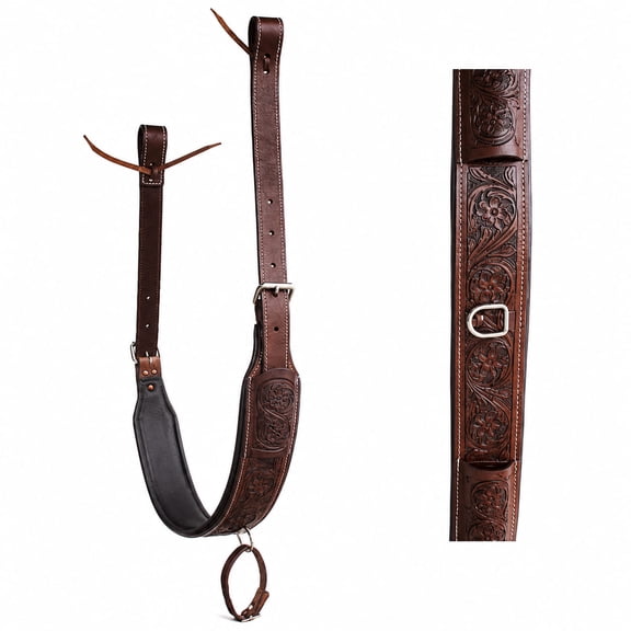 Horse Western Floral Tooled Leather Rear Flank Saddle Cinch w/ Billets 9788BR