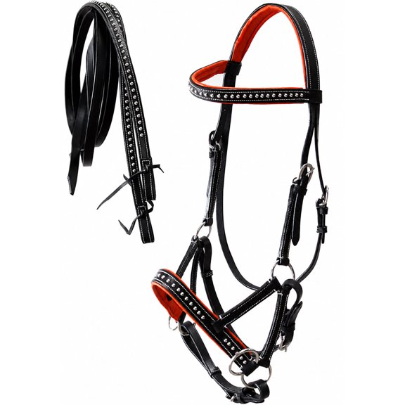Horse Western Horse Western English Leather Bitless Sidepull Bridle Reins Orange 7708OR-F