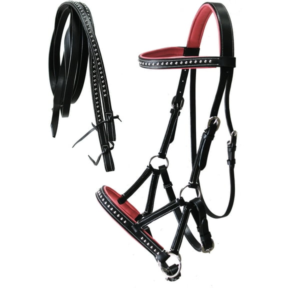 Horse Western Horse Western English Leather Bitless Sidepull Bridle Reins Pink 7708PK-F