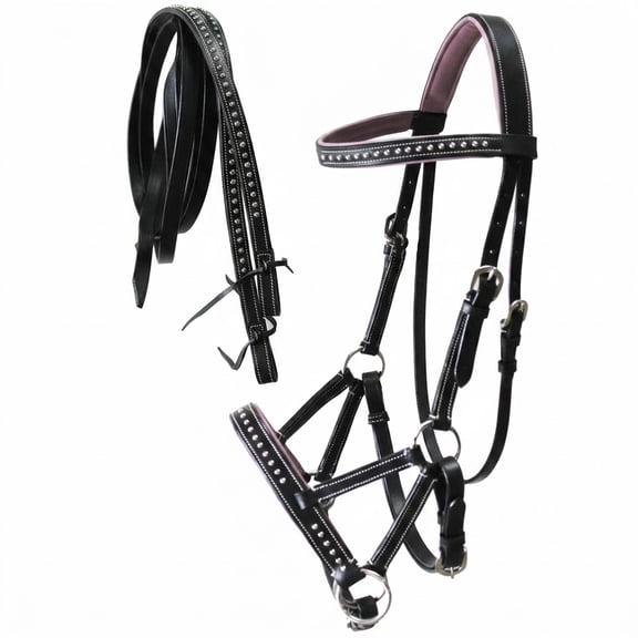 Horse Western Horse Western English Leather Bitless Sidepull Bridle Reins Purple 7708PR-F