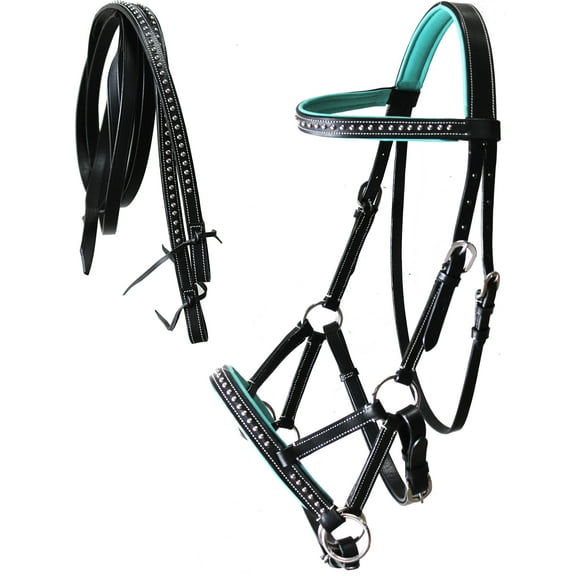 Horse Western Horse Western English Leather Bitless Sidepull Bridle Reins Turquoise 7708TR-F