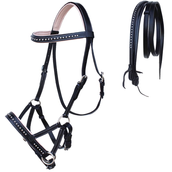 Horse Western Horse Western English Leather Bitless Sidepull Bridle w/ Reins Beige 7708BE-F