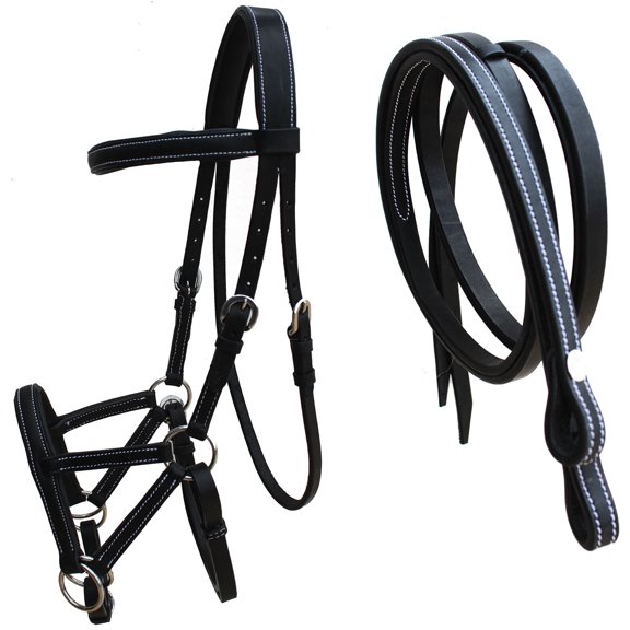 Horse Western Horse Western English Tack Black Leather Bitless Sidepull Bridle Reins 77RT05BK-F