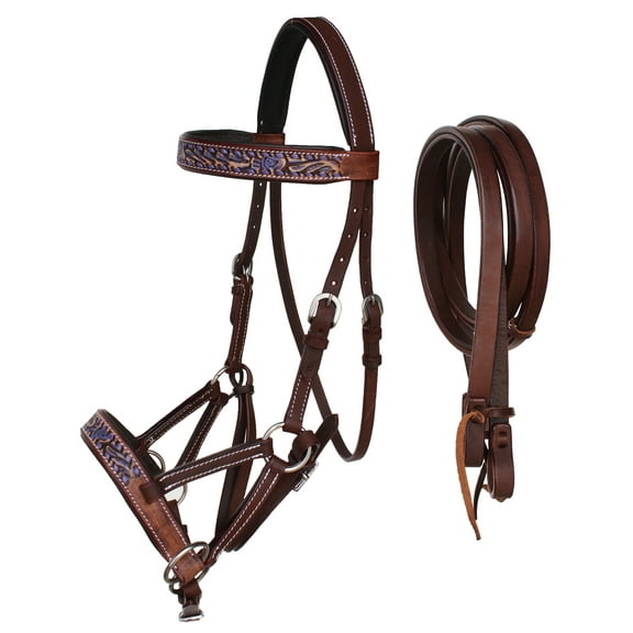 Horse Western Leather Bitless Sidepull Bridle Split Reins 77RS25PR