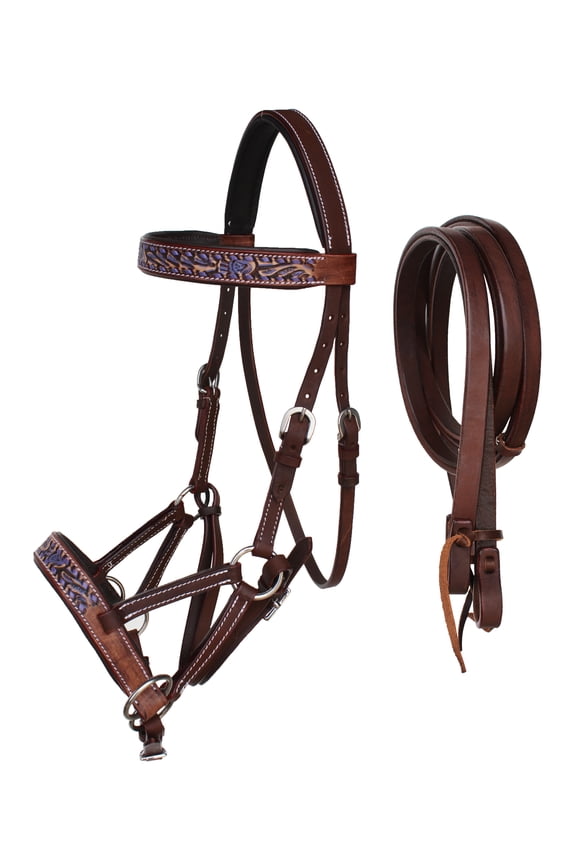 Horse Western Leather Bitless Sidepull Bridle Split Reins 77RS25PR