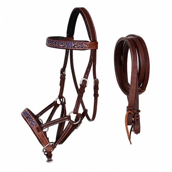 Horse Western Leather Bitless Sidepull Bridle Split Reins 77RS25PR