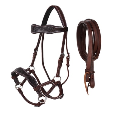 Horse Western English Leather Bitless Sidepull Bridle W Split Reins 77rs26