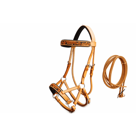 Horse Western Leather Sunflower Bitless Sidepull Bridle Reins Hackamore 77RS26TN