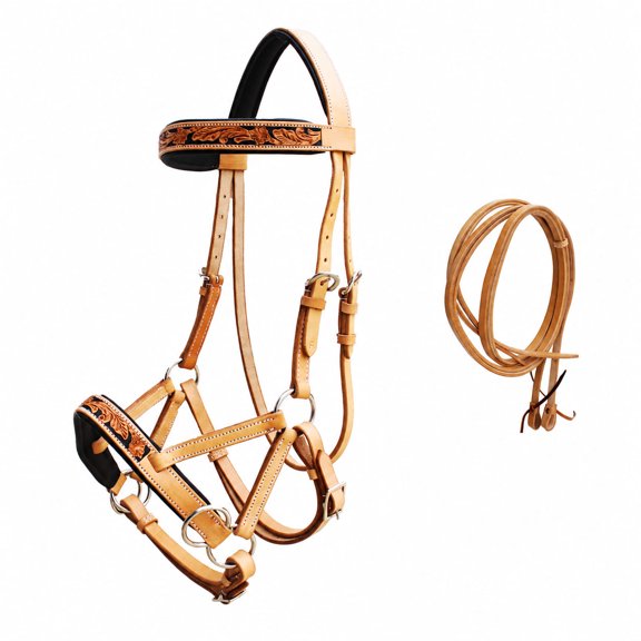 Horse Western Leather Sunflower Bitless Sidepull Bridle Reins Hackamore 77RS26TN