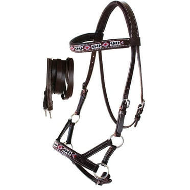 CHALLENGER Horse Western Black Leather Beaded Bitless Padded Sidepull Bridle Reins 77RS24BK : Buy Online At Best Price In KSA - Souq Is Now