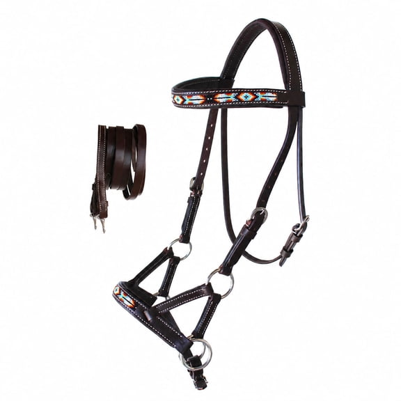 Horse Western  Leather Tack  Bitless Sidepull Bridle w/ Reins Brown 77RT10BR-F
