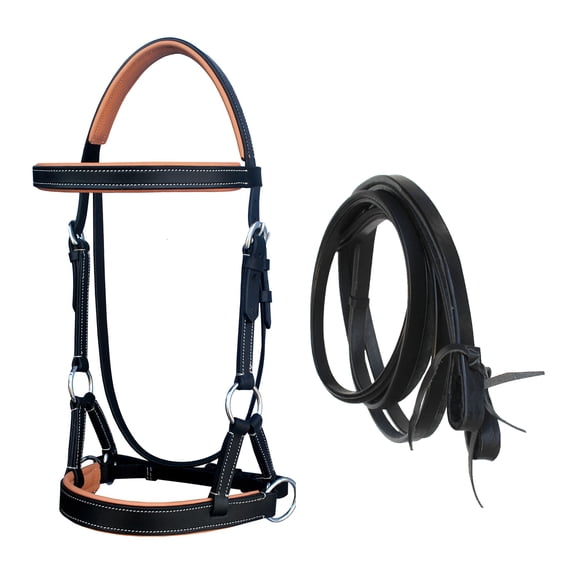Horse Western Leather Tan Padded Bitless Sidepull Bridle Reins 77RS33TN-F