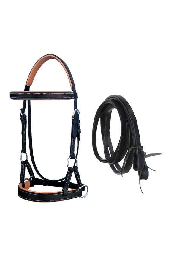 Horse Western Leather Tan Padded Bitless Sidepull Bridle Reins 77RS33TN-F