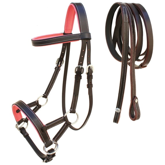 Horse Western Leather Training Tack Bitless Sidepull Bridle w/ Reins 7710PK-F