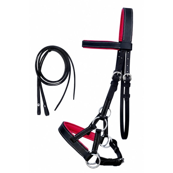 Horse Western Leather Training Tack Bitless Sidepull Bridle w/ Reins 7711PK-F