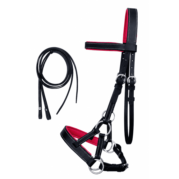 Horse Western Leather Training Tack Bitless Sidepull Bridle w/ Reins 7711PK-F