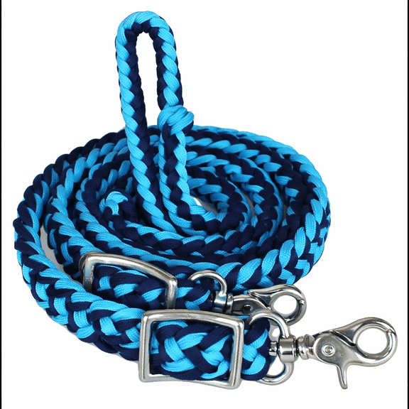 Horse Western Nylon Braided Knotted Roping Barrel Reins Turquoise Navy 60714