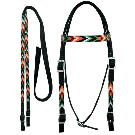 Horse Western Premium Nylon Mulicolor Printed Bridle w/ Split Reins 60119-F