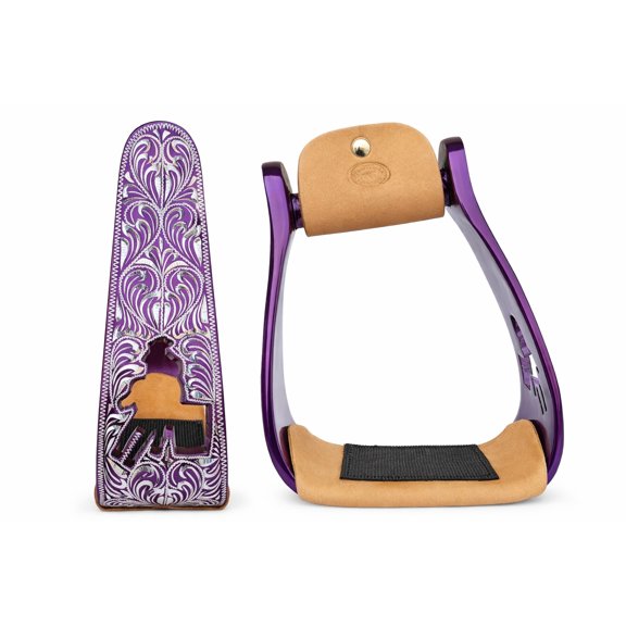 Horse Western Purple Aluminium Engraved Barrel Racer Angled Stirrups 51151PR