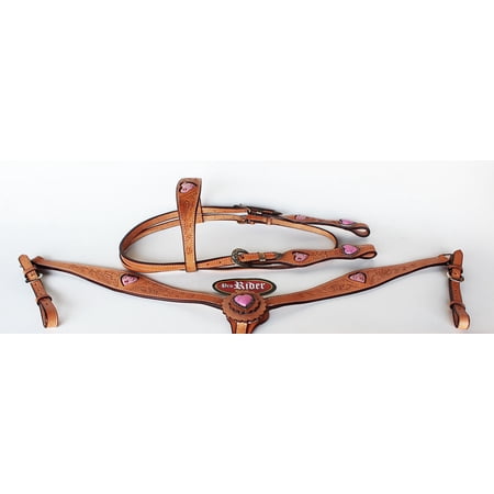 Horse Western Riding Leather Bridle Headstall Breast Collar Heart 7619