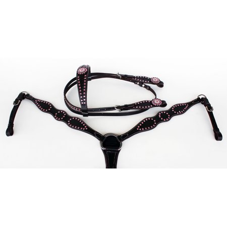 Horse Western Riding Leather Bridle Headstall Breast Collar Tack Brown Pink 7671