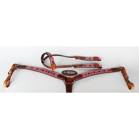 Horse Western Riding Leather Bridle Headstall Breast Collar Tack Pink 76104