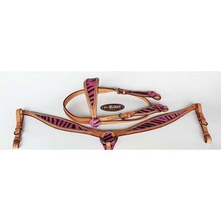 Horse Western Riding Leather Bridle Headstall Breast Collar Tack Pink 76113