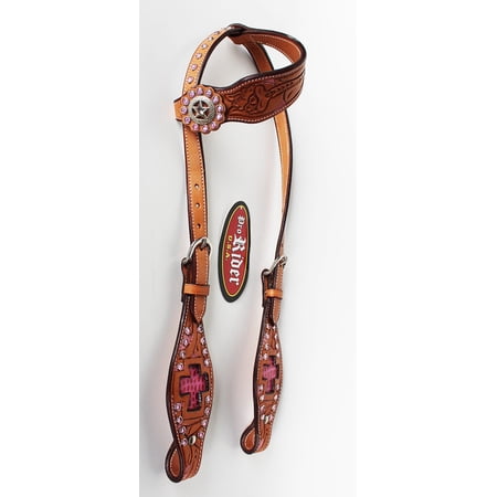 Horse Western Riding Leather Bridle Headstall Breast Collar Tack Pink 7611