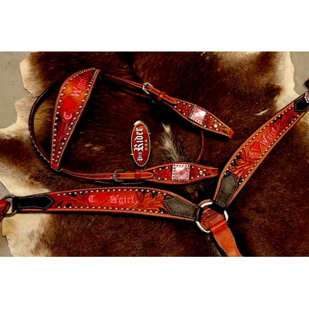 Horse Western Riding Leather Bridle Headstall Breast Collar Tack Pink 76154