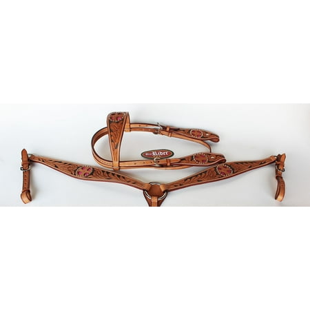Horse Western Riding Leather Bridle Headstall Breast Collar Tack Pink 7624