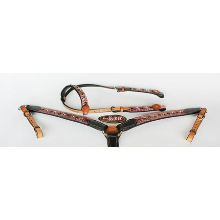 Horse Western Riding Leather Bridle Headstall Breast Collar Tack Pink 7692