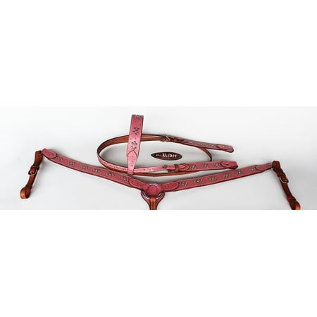 Horse Western Riding Leather Bridle Headstall Breast Collar Tack Pink 7697